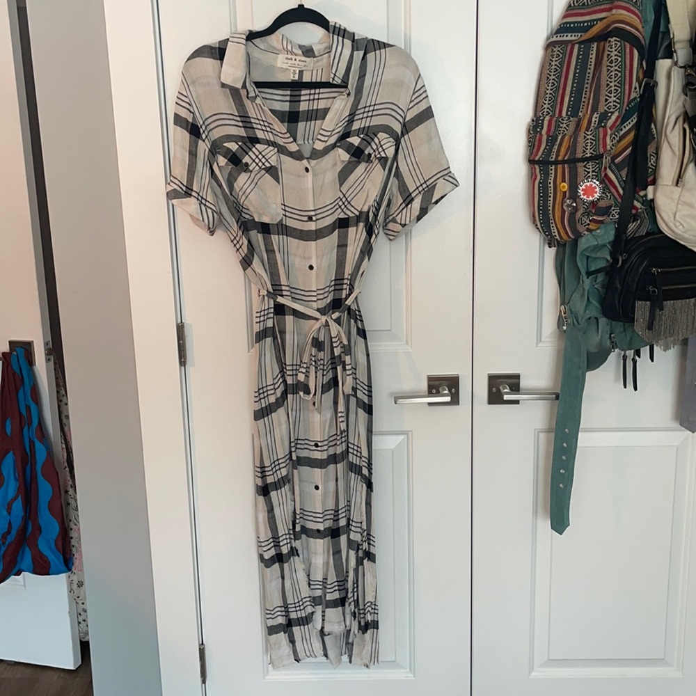 anthropologie x cloth and stone plaid midi dress